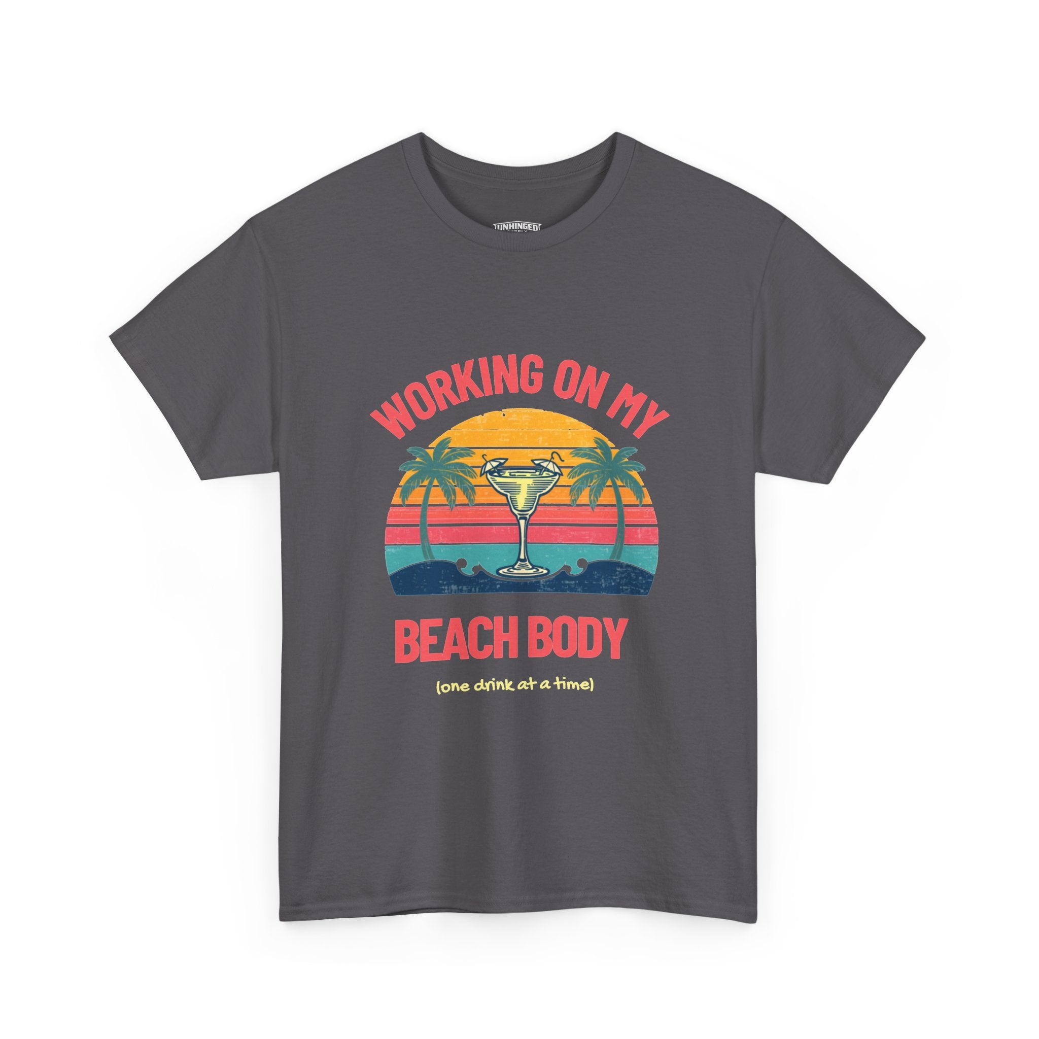 Working On My Beach Body T-Shirt | Vintage Vibe Sunset Palm Trees Shirt