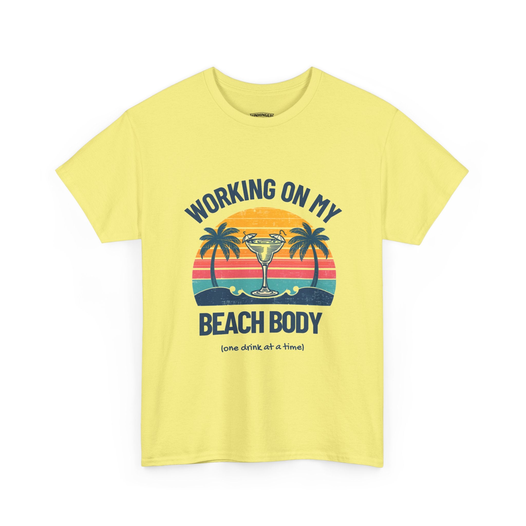 Working On My Beach Body T-Shirt | Vintage Vibe Sunset Palm Trees Shirt