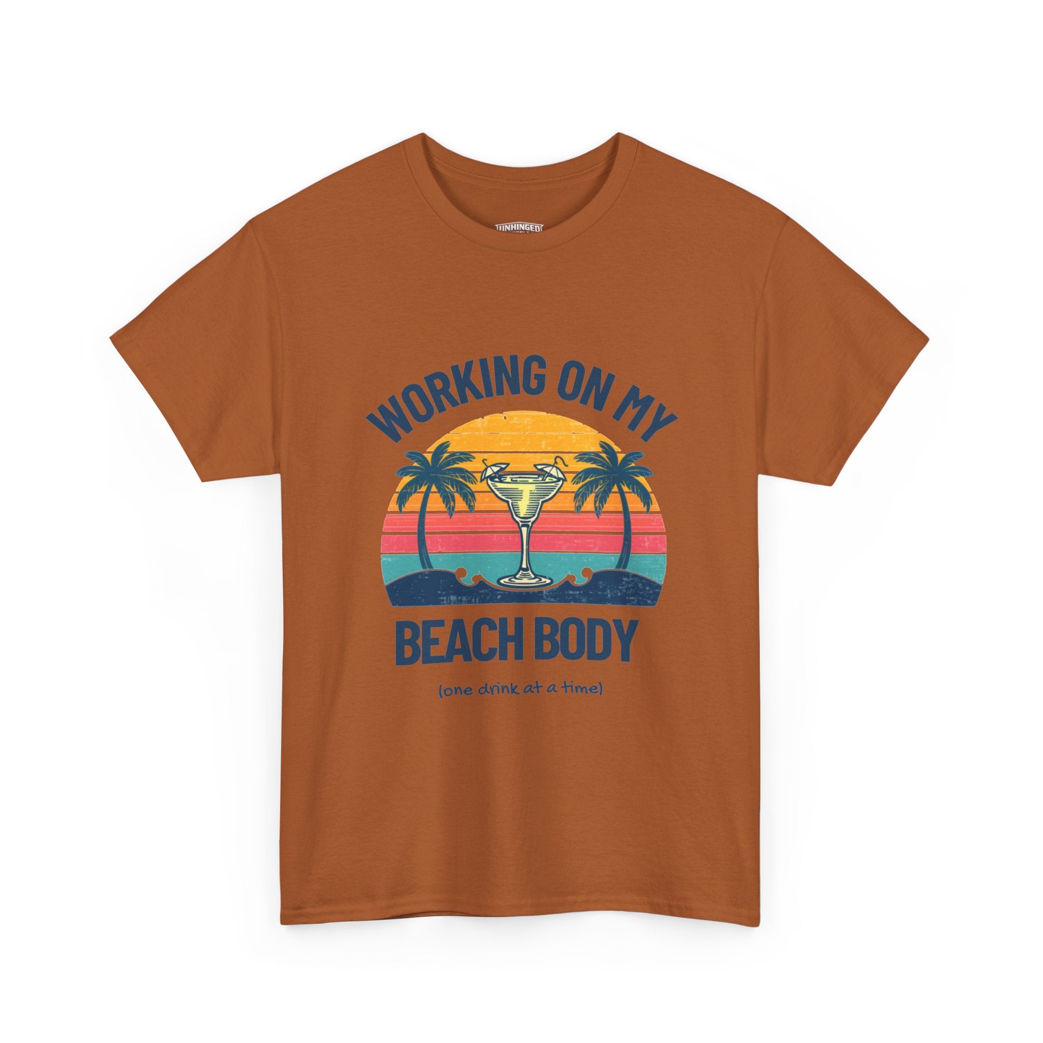 Working On My Beach Body T-Shirt | Vintage Vibe Sunset Palm Trees Shirt